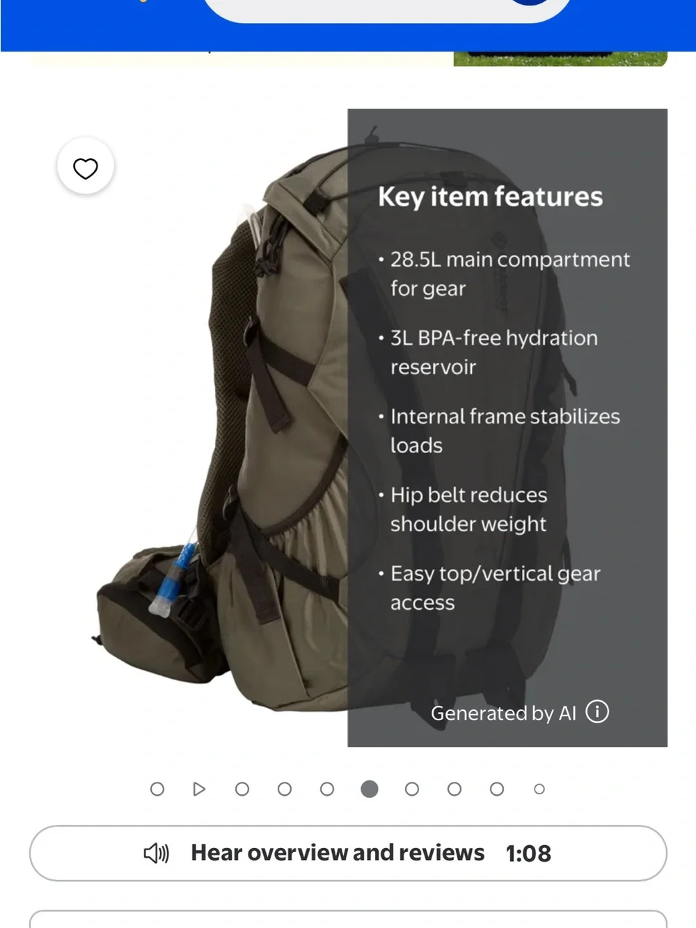 NWOT Outdoor Products Big Sur 28 L hydration backpack 3 L reservoir, green